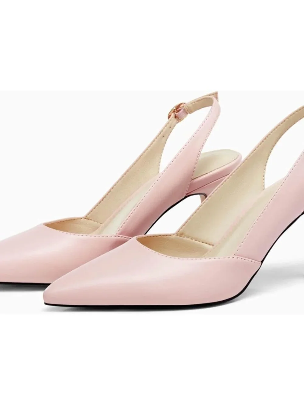 Women's Pink/pu Slingback Kitten Heels Closed Pointed Toe Pumps Shoes